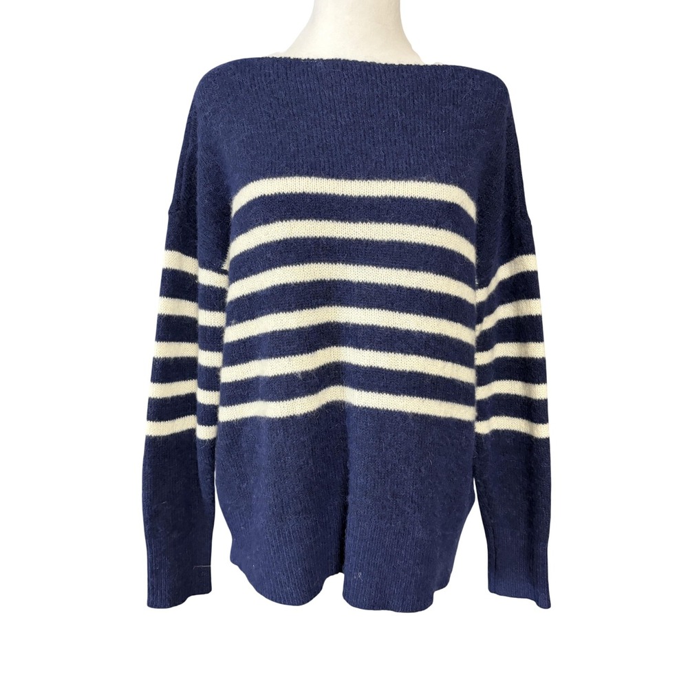 Vineyard Vines Sweater Womens XS Blue Alpaca Boat Neck Striped Pullover 2E001304